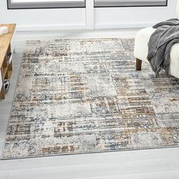Kaleen India Grey Abstract Printed Rectangle Anti-Skid Polypropylene Carpet-image-40