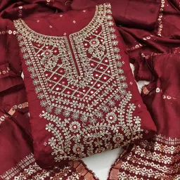 Mitera Embroidered Art Silk Unstitched Dress Material-image-53
