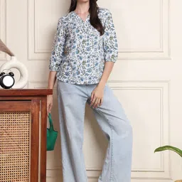 Moda Rapido Women Floral Printed V-Neck Organic Cotton Top-image-61