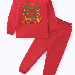 BLUSHES Kids You Can Do Anything Typography Printed Pure Cotton Night Suit-19