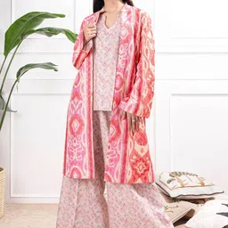 WoowZerZ Printed Notch Neck Pure Cotton Tunic With Shrug & Palazzo-picture-55