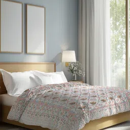 The Rajwadi Feather Light White Ethnic Motifs Pure Cotton 90 GSM AC Room Double Bed Quilt-image-87