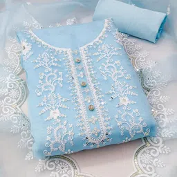 MANVAA Floral Embroidered Sequinned Organza Unstitched Dress Material-image-39