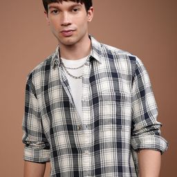 HIGHLANDER Men Relaxed Fit Spread Collar Tartan Checked Cotton Casual Shirt-picture-9