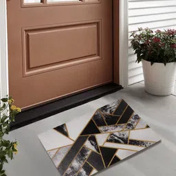 Myntra Elegant Homes White & Black Geometric Printed Anti-Skid Doormat-40