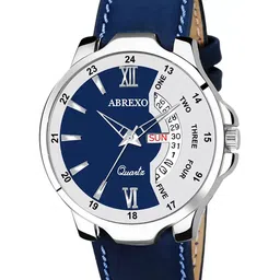 Abrexo Men Embellished Dial & Leather Straps Analogue Watches Abx2821-Blue Day & Date Strap Watch-image-95