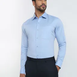 Raymond Chambray Pattern Printed Slim-Fit Cutaway Collar Formal Shirt-image-9
