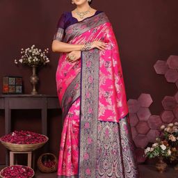 Varanga Woven Design Silk Blend Banarasi Saree With Blouse-image-46