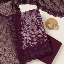 Koskii Floral Embroidered Thread Work Cotton Unstitched Dress Material-image-62