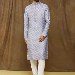 Samyukta Singhania Men Printed Regular Thread Work Kurta with Churidar image 4