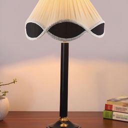 Devansh Off White & Black Printed Wooden Frustum Shaped Table Lamp-23