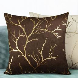 IVAZA Cream-Coloured & Brown Set of 2 Floral Velvet Square Cushion Covers-10