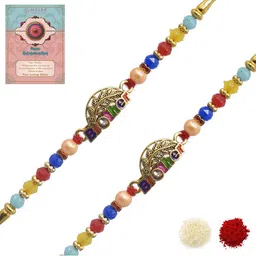 MEIRA JEWELLERY Set Of 2 Rakhi With Roli Chawal & Greetings Card Set-image-56