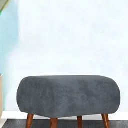 GLOBALLY INDIAN Grey & Brown Wooden Cylindrical Puff Ottoman-44