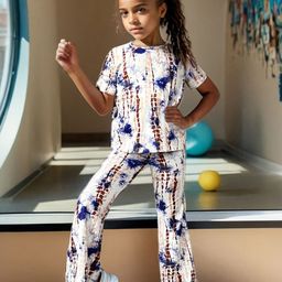 INCLUD Girls Tie & Dyed Round Neck Top With Trousers-27