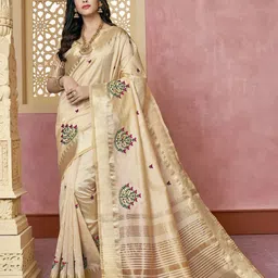 DIVASTRI Ethnic Motifs Embroidered Silk Cotton Banarasi Saree-image-84