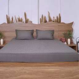 BELIHODE Grey Striped 300 TC King Bedsheet with 2 Pillow Covers-image-31