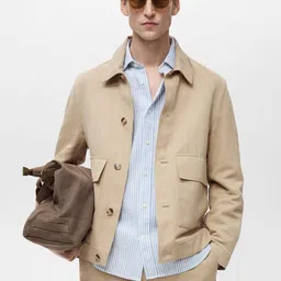 MANGO MAN Cotton Linen Tailored Jacket with Utility Pockets-picture-1