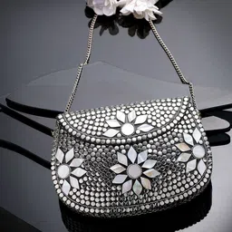 Anekaant Mosaic Silver & Pearl Mosaic Embellished Metal Clutch-28