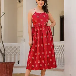 AKS Women Printed Sleeveless Fit & Flare Midi Dress-image-93