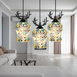 GAUVIK Green & Blue Printed Glass Ceiling Lamp-10