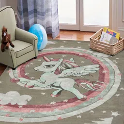 saraswatii global Little Grey & Pink Unicorn Printed Tufted Woollen Carpet-60