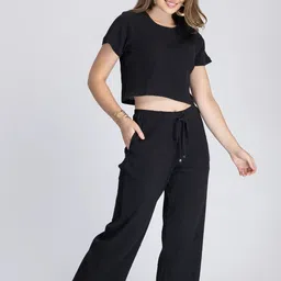 DESIGNS BY QUEEN BEE Self-design Crop Top & Trousers Co-Ords-image-23
