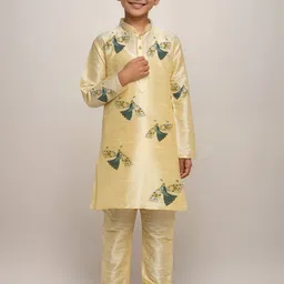 DEVOILER Boys Regular Dupion Silk Kurta with Churidar-picture-2