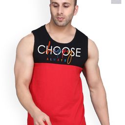 SLOWLORIS Pack Of 2 Printed Combed Cotton Bio-Wash Gym Vests VSL26 CMB(CHS BLACKRED)(PLAIN-image-58