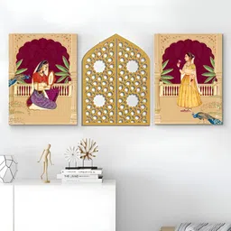 Art Street Maroon & Yellow 3 Piece Synthetic Wood Other Wall Paintings-image-23