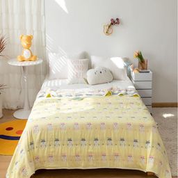 JC HOME Yellow & White Cartoon Characters AC Room 400 GSM Single Bed Quilt-image-8