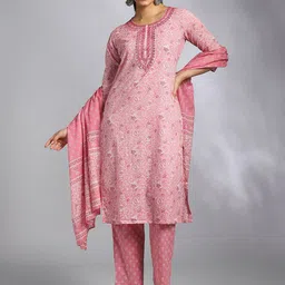 Moda Rapido Women Floral Printed Cotton Kurta with Trousers & Dupatta-picture-27