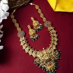 StileAdda Gold-Plated Stone Studded & Beaded Temple Jewellery Set-7