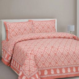 CLOTHOLOGY Red & White Geometric 180 TC King Bedsheet with 2 Pillow Covers-image-49