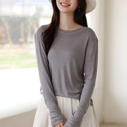 LULU & SKY Women Solid Round Neck Acrylic T-shirt-image-41