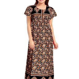 AAKARSHANA Black Pure Cotton Maxi Printed Nightdress-image-84