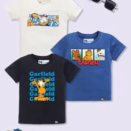 YK X Minute Mirth Boys Set of 3 Assorted Garfield Printed Pure Cotton T-shirts-3