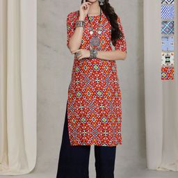 7Threads Women Ethnic Motifs Printed Thread Work Floral Crepe Kurta-image-100