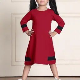 thkgrlz Girl's Colourblocked Round Neck Cotton A-Line Midi Dress-picture-16