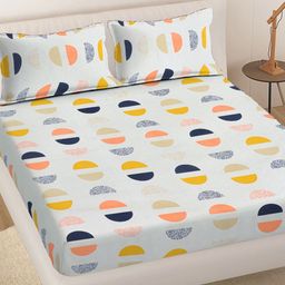 Myntra Elegant Homes Off White Geometric 300 TC King Bedsheet with 2 Pillow Covers-picture-28
