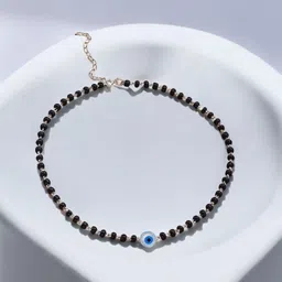 Kicky And Perky Women 925 Sterling Silver Evil Eye Black Onyx Beads Anklet-13