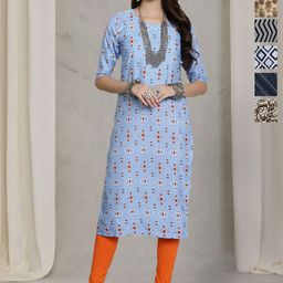 7Threads Selection Of 6 Geometric Printed Round Neck Straight Kurtas-image-60