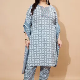 GULMEHAK Women Floral Printed Regular Pure Cotton Kurta with Trousers & Dupatta-picture-27