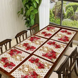 Aura 6Pcs Off White & Red Printed Table Placemats-9