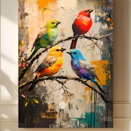 Myntra Elegant Homes Grey & Yellow 4 Birds Printed Canvas Wall Art-image-61
