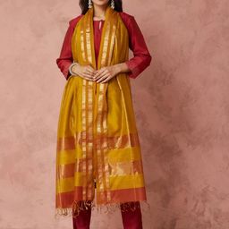 Fabindia Mustard Cotton Silk Blend Dupatta-image-9