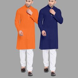 VS MALL Navy Blue Cotton Blend Kurta Sets-image-77