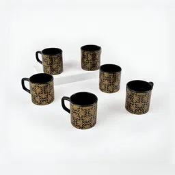 Storepedia Black & Gold-Toned Handcrafted Printed Ceramic Matte Cups Set of Cups and Mugs-18