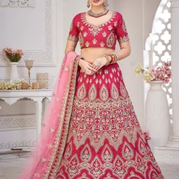 Warthy Ent Embroidered Thread Work Semi-Stitched Lehenga & Unstitched Blouse With Dupatta-13
