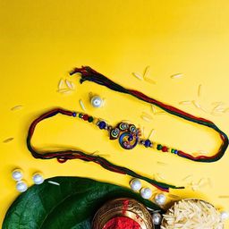 Anouk Set Of 3 Beaded Cotton Thread with AD Stones & Meenakari Designer Rakhi for Brother image 2